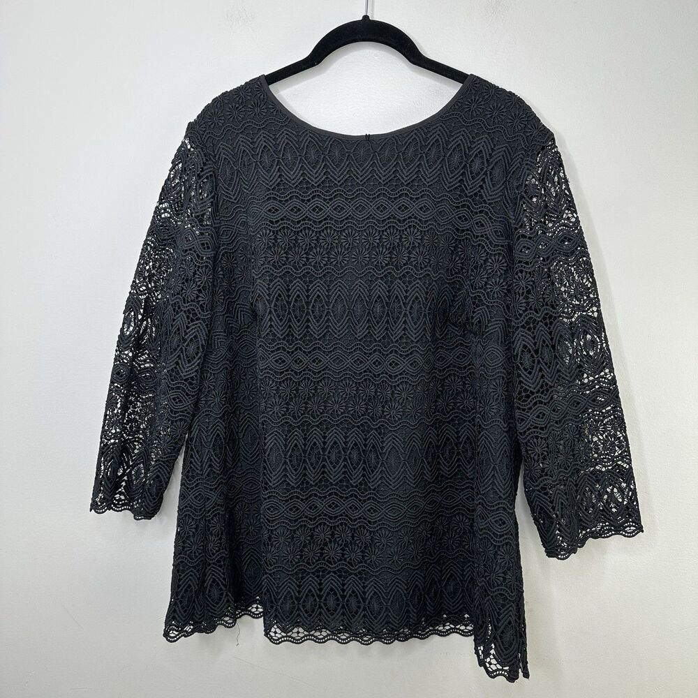 Talbots Lace Blouse Women's Petite Plus XL Black Top Lined Party Evening Classic